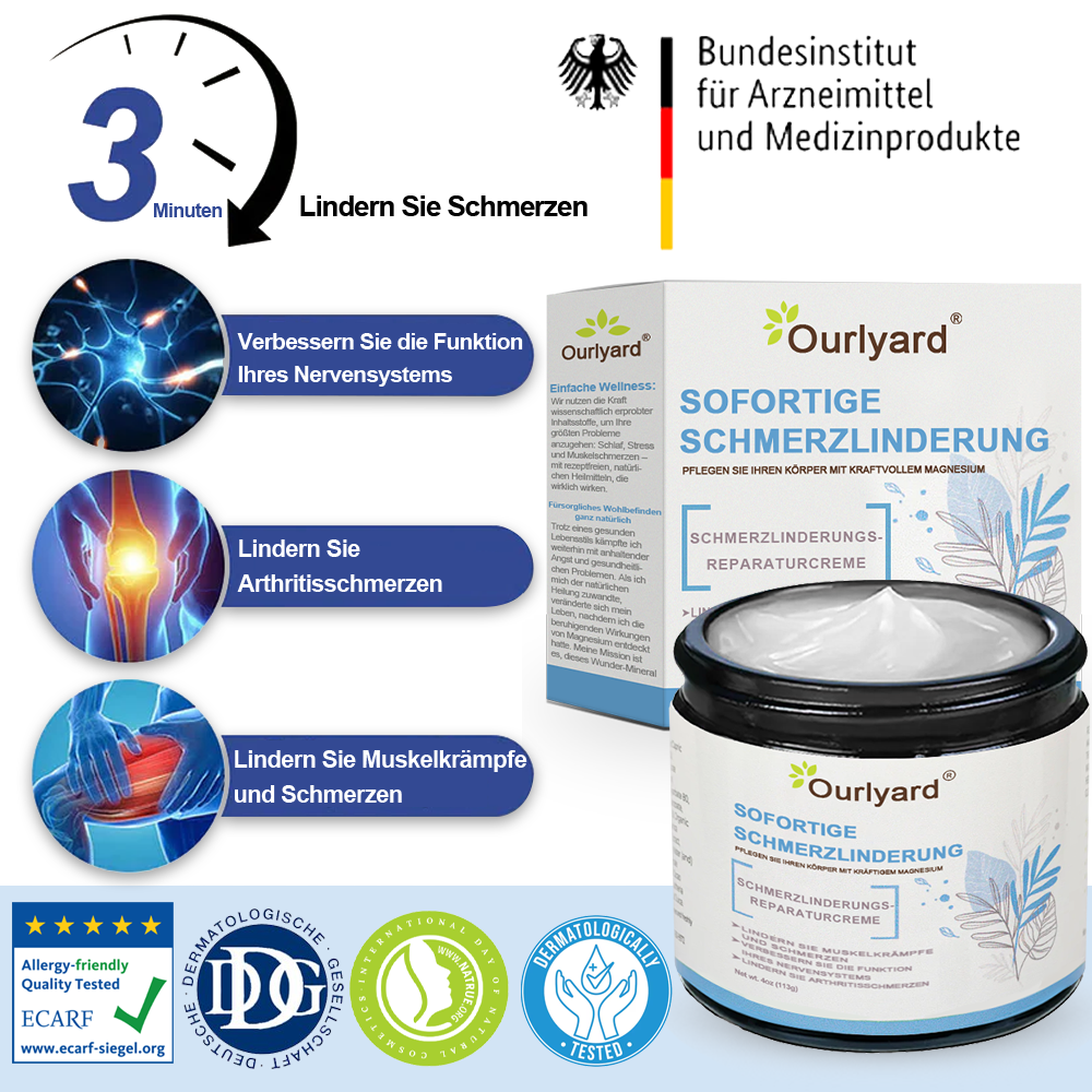 ✅Offizieller Store: Ourlyard® Magnesium Schmerzheilende Knochencreme (Behandlung für Arthritis, Neuropathie, rheumatische Erkrankungen, Muskelkrämpfe, Zuckungen und Sportverletzungen