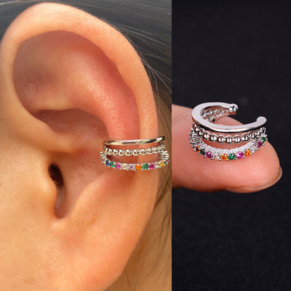 2Pc Hollow Geometry Rainbow CZ Cuff Wrap Clip On Earrings Women Girls Climber Ear Cartilage Bone Clips Fake Earring Non Piercing (Copy)