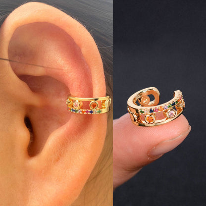 2Pc Hollow Geometry Rainbow CZ Cuff Wrap Clip On Earrings Women Girls Climber Ear Cartilage Bone Clips Fake Earring Non Piercing (Copy)