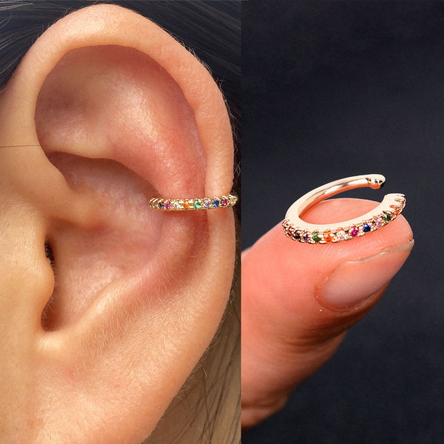 2Pc Hollow Geometry Rainbow CZ Cuff Wrap Clip On Earrings Women Girls Climber Ear Cartilage Bone Clips Fake Earring Non Piercing (Copy)