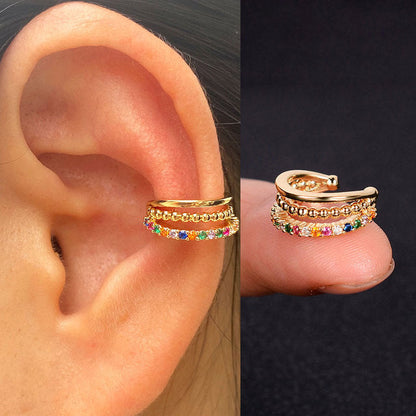 2Pc Hollow Geometry Rainbow CZ Cuff Wrap Clip On Earrings Women Girls Climber Ear Cartilage Bone Clips Fake Earring Non Piercing (Copy)