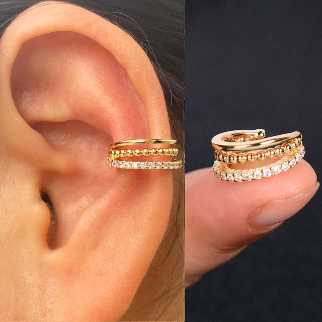 2Pc Hollow Geometry Rainbow CZ Cuff Wrap Clip On Earrings Women Girls Climber Ear Cartilage Bone Clips Fake Earring Non Piercing (Copy)