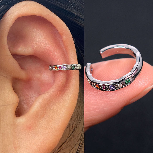 2Pc Hollow Geometry Rainbow CZ Cuff Wrap Clip On Earrings Women Girls Climber Ear Cartilage Bone Clips Fake Earring Non Piercing (Copy)