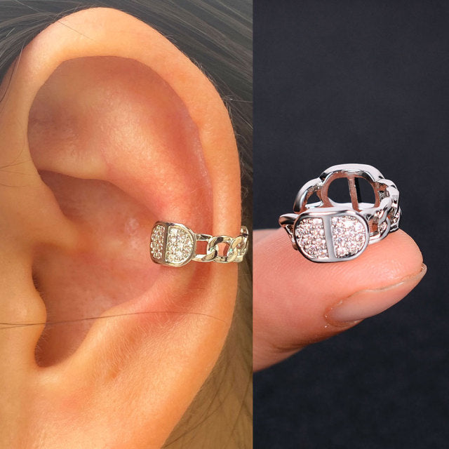 2Pc Hollow Geometry Rainbow CZ Cuff Wrap Clip On Earrings Women Girls Climber Ear Cartilage Bone Clips Fake Earring Non Piercing (Copy)