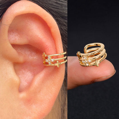 2Pc Hollow Geometry Rainbow CZ Cuff Wrap Clip On Earrings Women Girls Climber Ear Cartilage Bone Clips Fake Earring Non Piercing (Copy)